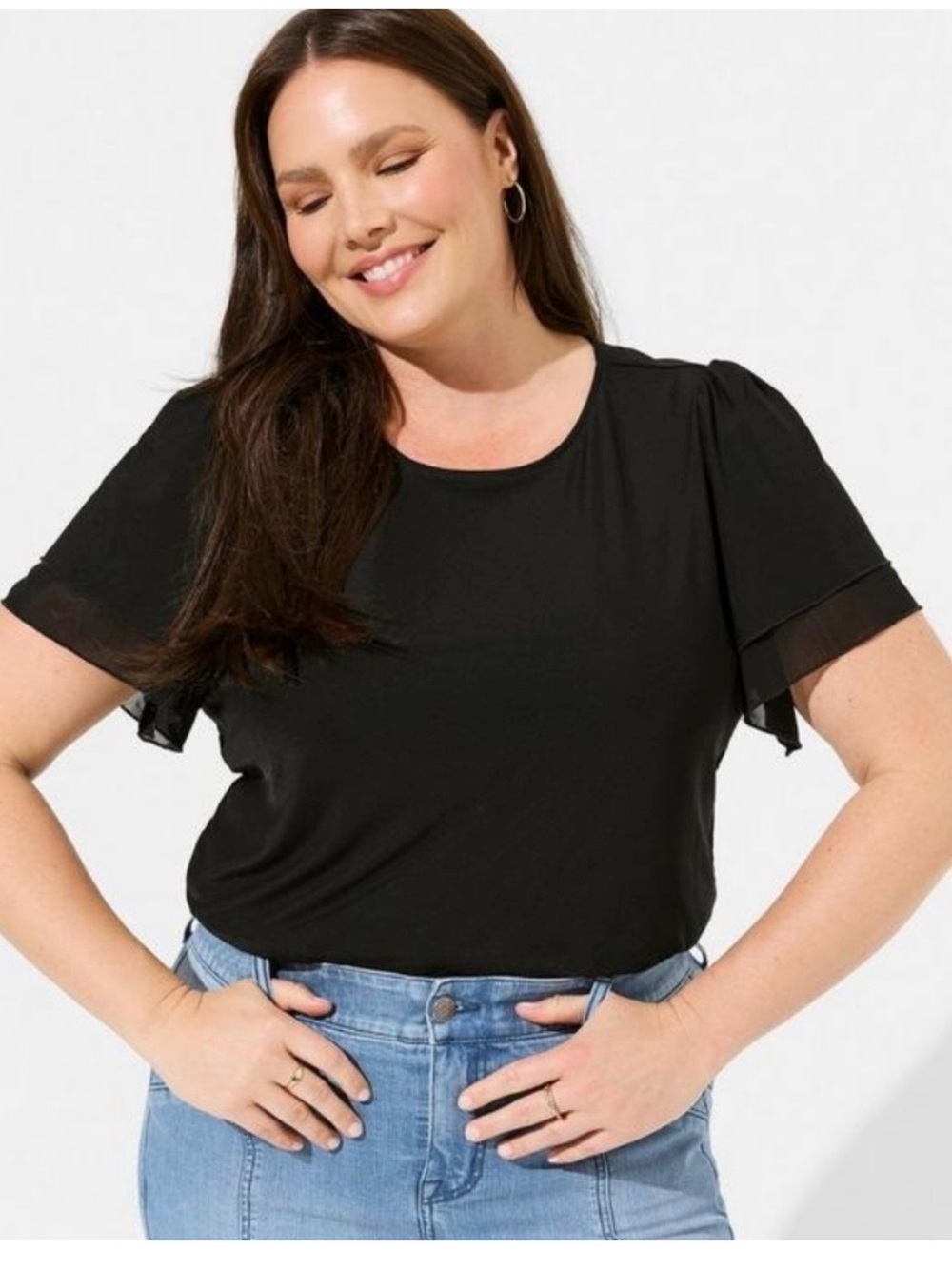 Torrid Double Flutter Sleeve Mesh Tee size 6 6X NWT